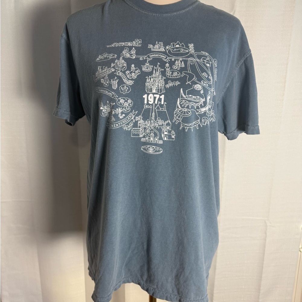 Comfort Colors Blue Short Sleeve Tee with Vintage Disneyland Map